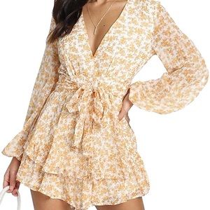 Yellow floral romper with tie waist